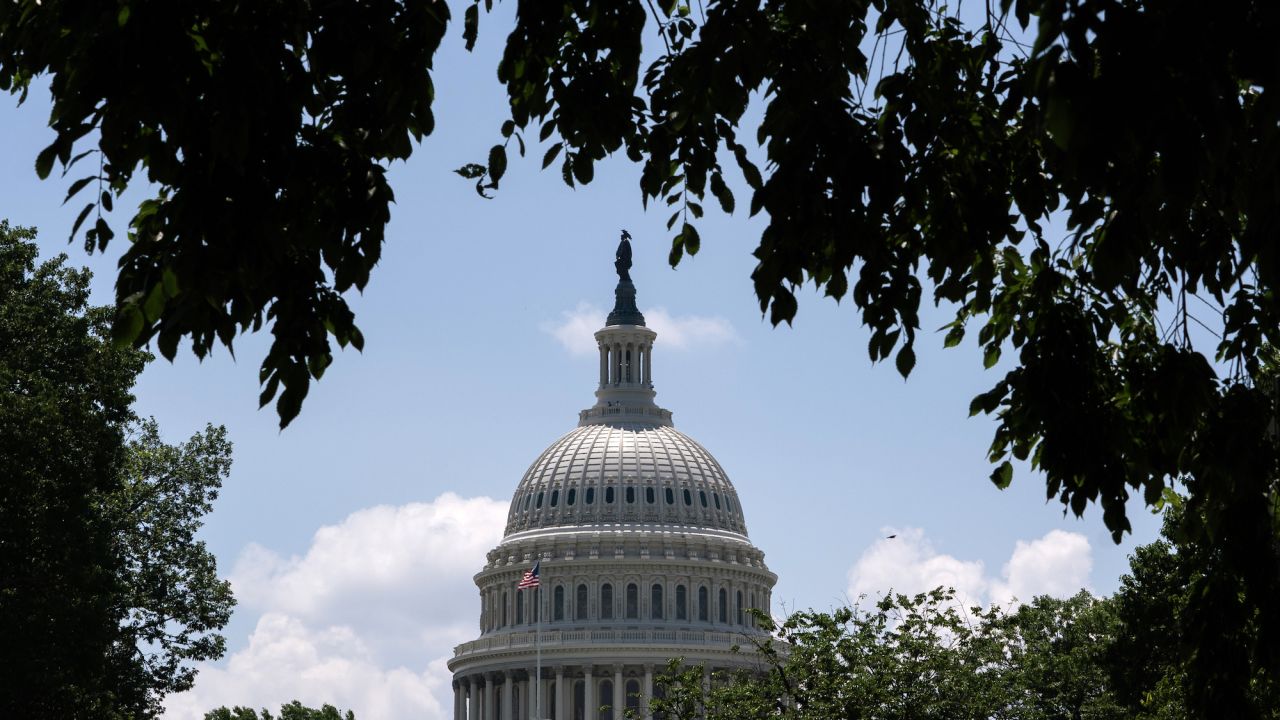 WASHINGTON, DC - JUNE 13: The U.S. Capitol is seen after Former President Donald Trump addressed House Republicans Conference meeting at the Capitol Hill Club on June 13, 2024 in Washington, DC. Former President Donald Trump is expected to address Republican congressional members Thursday morning. (Photo by Nathan Howard/Getty Images)