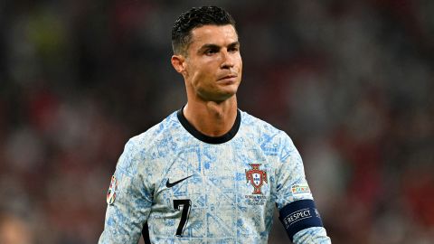 TOPSHOT - Portugal's forward #07 Cristiano Ronaldo reacts during the UEFA Euro 2024 Group F football match between Georgia and Portugal at the Arena AufSchalke in Gelsenkirchen on June 26, 2024. (Photo by OZAN KOSE / AFP) (Photo by OZAN KOSE/AFP via Getty Images)