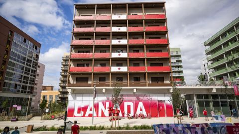 PARIS, FRANCE - JULY 23: A general view of the building of Team Canada inside the Olympic village ahead of the Paris 2024 Olympic Games  on July 23, 2024 in Paris, France. (Photo by Kevin Voigt/GettyImages)