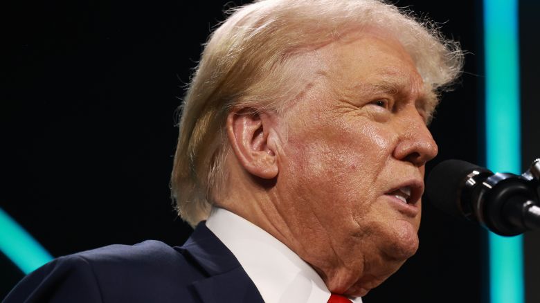 WEST PALM BEACH, FLORIDA—JULY 26: Former President Donald Trump speaks during a Turning Point USA Believers Summit conference at the Palm Beach Convention Center on July 26, 2024 in West Palm Beach, Florida. (Photo by Joe Raedle/Getty Images)