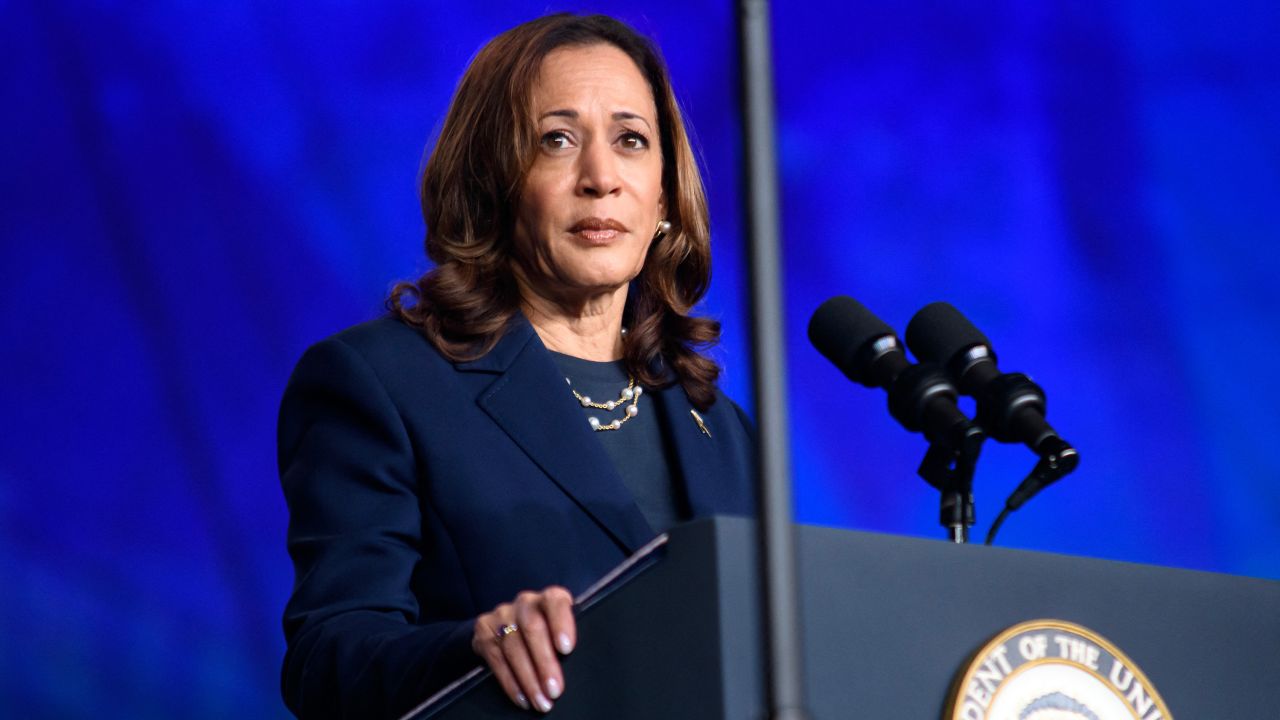 US Vice President and 2024 Democratic presidential candidate Kamala Harris speaks at Sigma Gamma Rho Sorority Inc.'s 60th International Biennial Boule in Houston, Texas, on July 31, 2024. (Photo by Mark Felix / AFP) (Photo by MARK FELIX/AFP via Getty Images) US Vice President and 2024 Democratic presidential candidate Kamala Harris speaks at Sigma Gamma Rho Sorority Inc.'s 60th International Biennial Boule in Houston, Texas, on July 31, 2024.