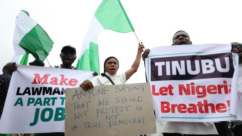 Demonstrators gather during the End Bad Governance protest in Abuja on August 1, 2024.