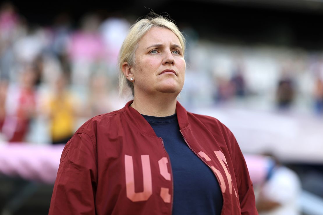 Emma Hayes looks during the USWNT's game against Australia.