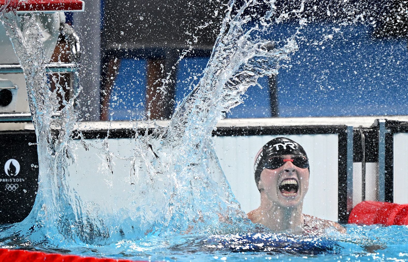 American swimmer Katie Ledecky celebrates after winning Olympic gold in the 1,500-meter freestyle on Wednesday, July 31. The American swimming legend <a href="https://www.cnn.com/sport/live-news/paris-olympics-news-2024-07-31#h_37a7aef097fe315f9528ba4e40dd90a3"