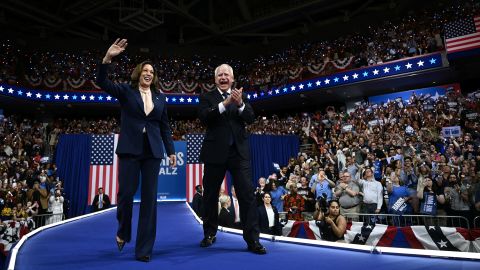 US Vice President and 2024 Democratic presidential candidate Kamala Harris and her running mate Minnesota Gorvernor Tim Walz arrive to speak at Temple University's Liacouras Center in Philadelphia, Pennsylvania, August 6, 2024, on the first day of their "Battleground State Tour".  (Photo by Brendan SMIALOWSKI / AFP) (Photo by BRENDAN SMIALOWSKI/AFP via Getty Images)