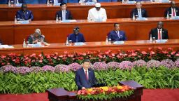 Chinese leader Xi Jinping addresses the opening ceremony of a summit of the Forum on China-Africa Cooperation in Beijing on September 5.