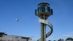 A plane leaves Sydney Airport in Australia.