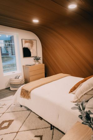 Another view of the bedroom in the BioHome3D. The home is recyclable; it can be ground up and the material can be used to 3D print something else.