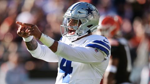 Dallas Cowboys quarterback Dak Prescott celebrates after a touchdown during the Cowboys' 33-17 victory over the Cleveland Browns in Cleveland on Sunday, September 8. Hours before the game, <a href="https://www.cnn.com/2024/09/08/sport/dak-prescott-dallas-cowboys-contract/index.html"