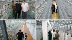 North Korean leader Kim Jong Un visits a uranium enrichment facility, which produces weapon-grade nuclear materials, in a collage of photos published by North Korean state media on Friday, September 13, 2024. No located or date were released for the photos, certain faces in the pictures had been blurred before their release and the images were released as a collage.