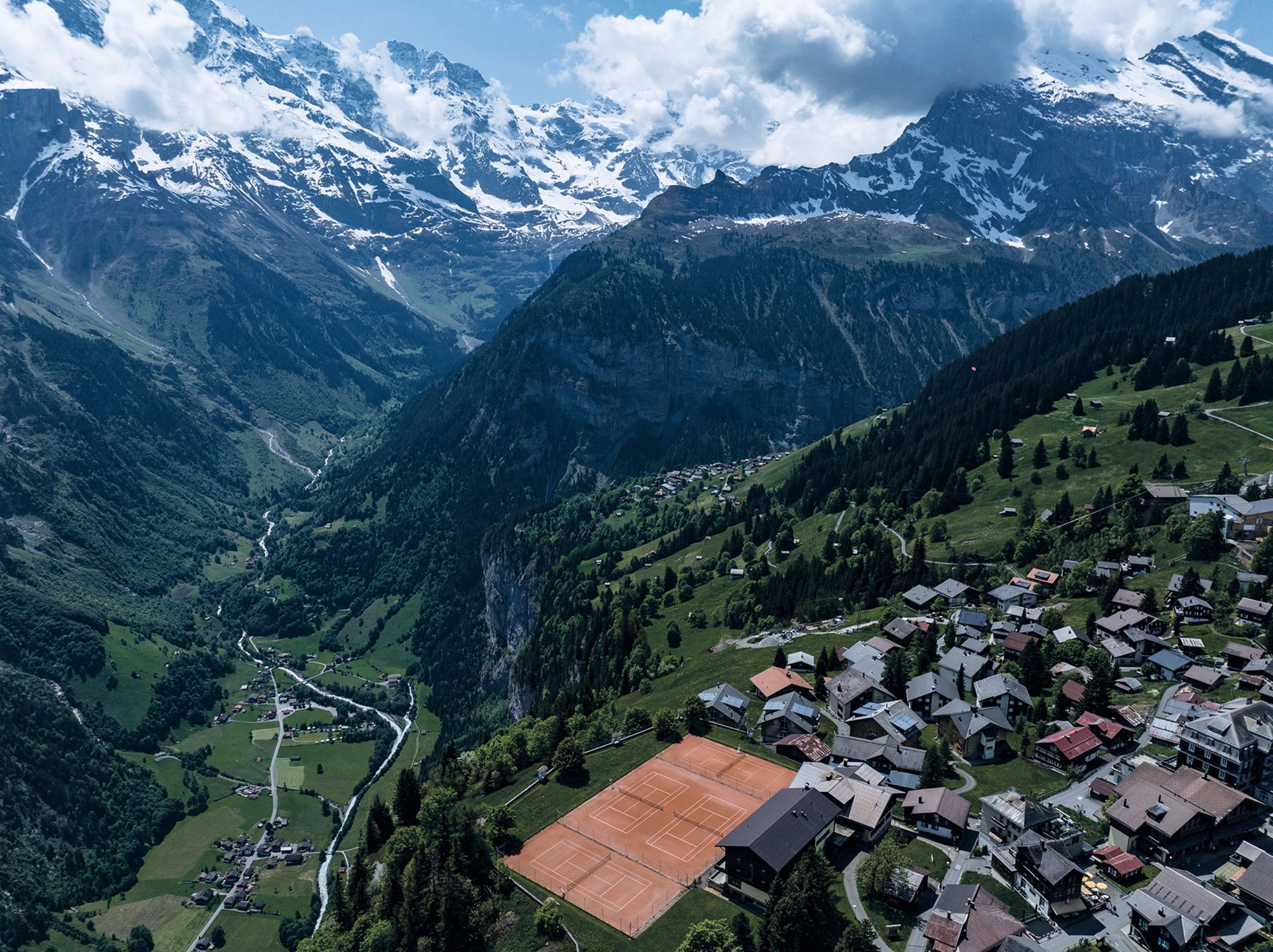 The court at Sportchalet Mürren in the Swiss Alps is located at an altitude of 1650m (5400ft).