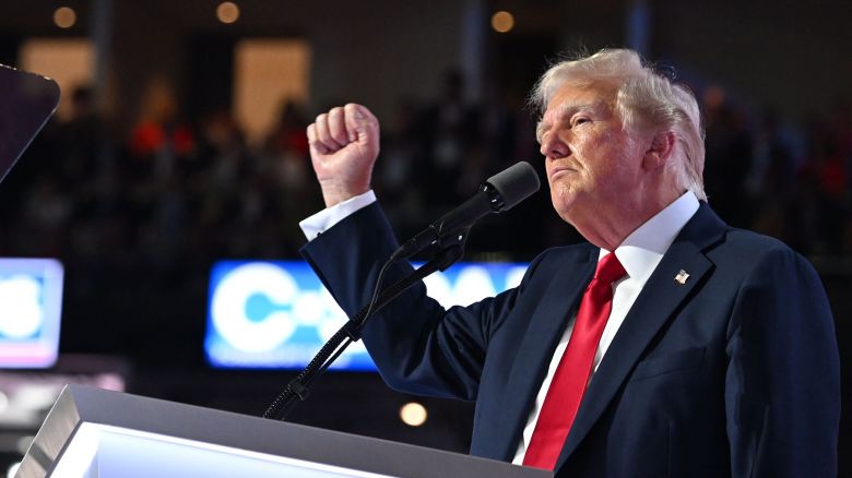 Former President Donald Trump speaks during the fourth day of the Republican National Convention on Thursday, July 18, in Milwaukee.