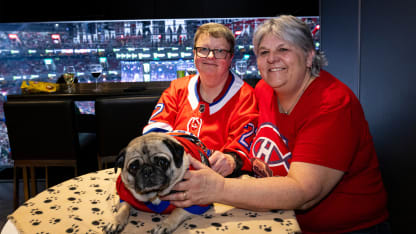 Jarod lives the pug life at a Canadiens game