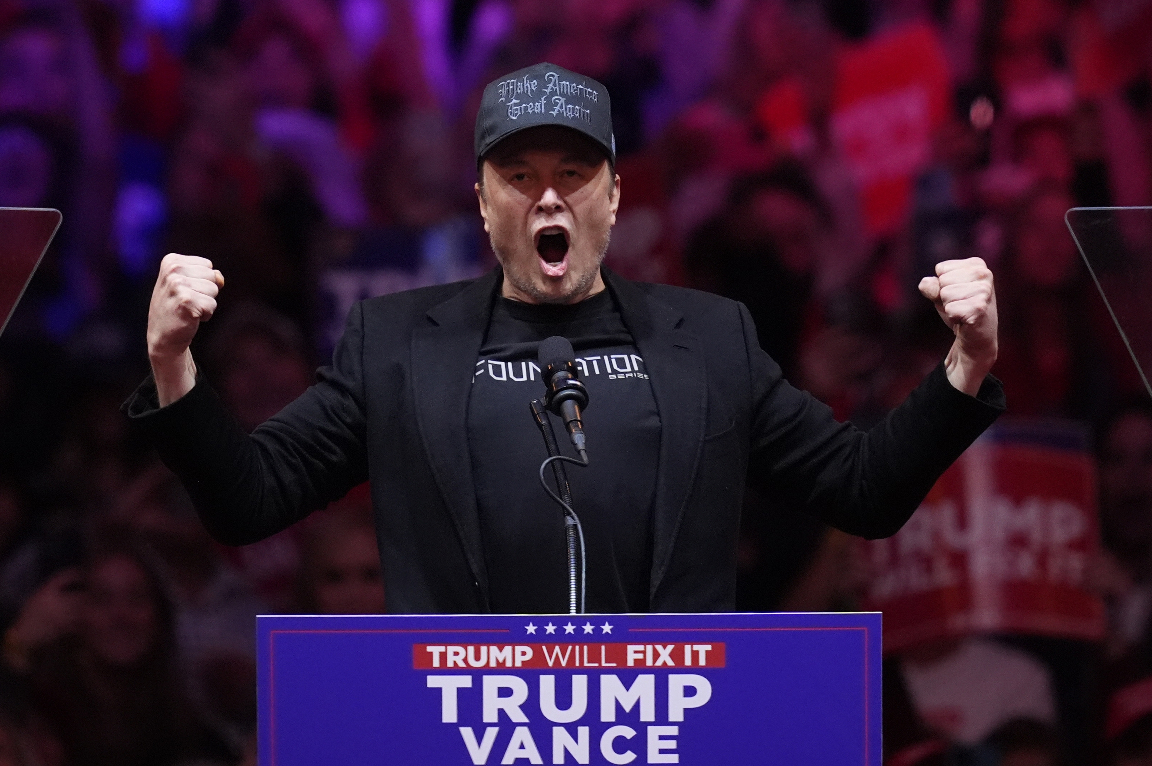 Elon Musk speaks before Republican presidential nominee former President Donald Trump at a campaign rally at Madison Square Garden, Sunday, Oct. 27, 2024, in New York.