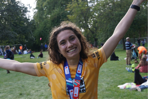 London Marathon finisher, smiling