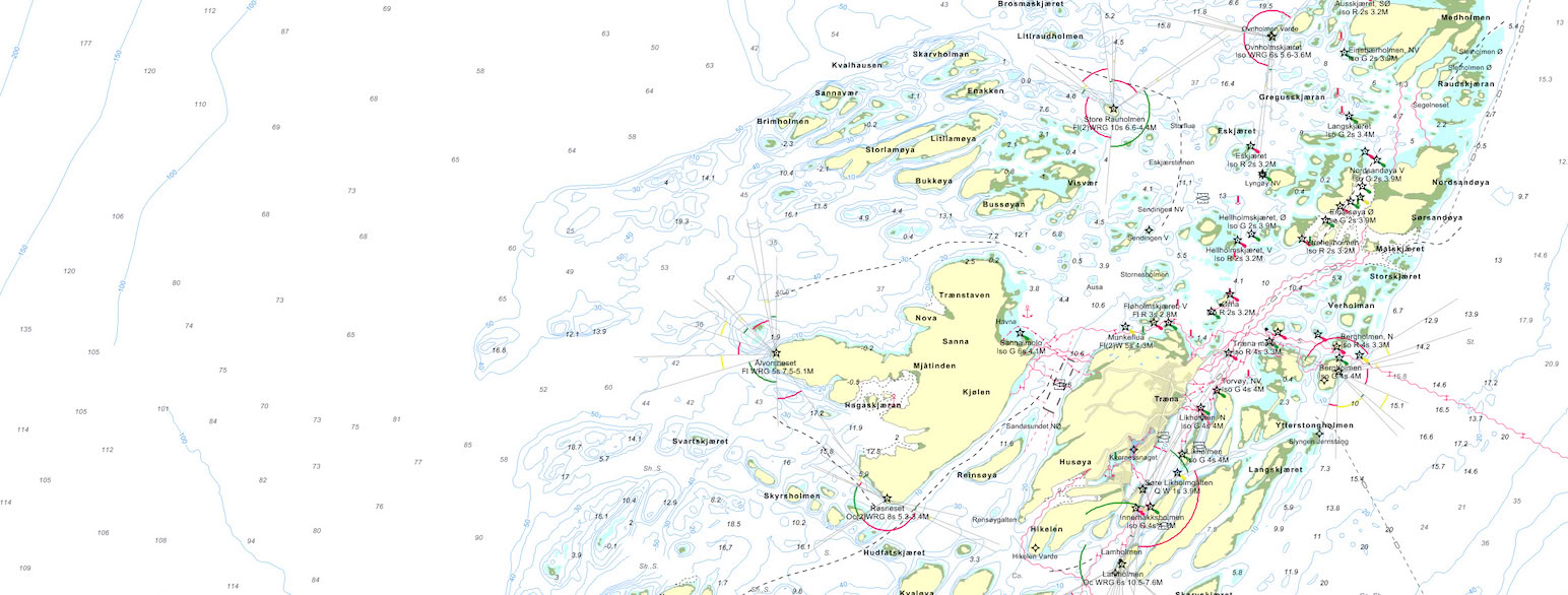 Sjøkart over området rundt Træna i Nordland