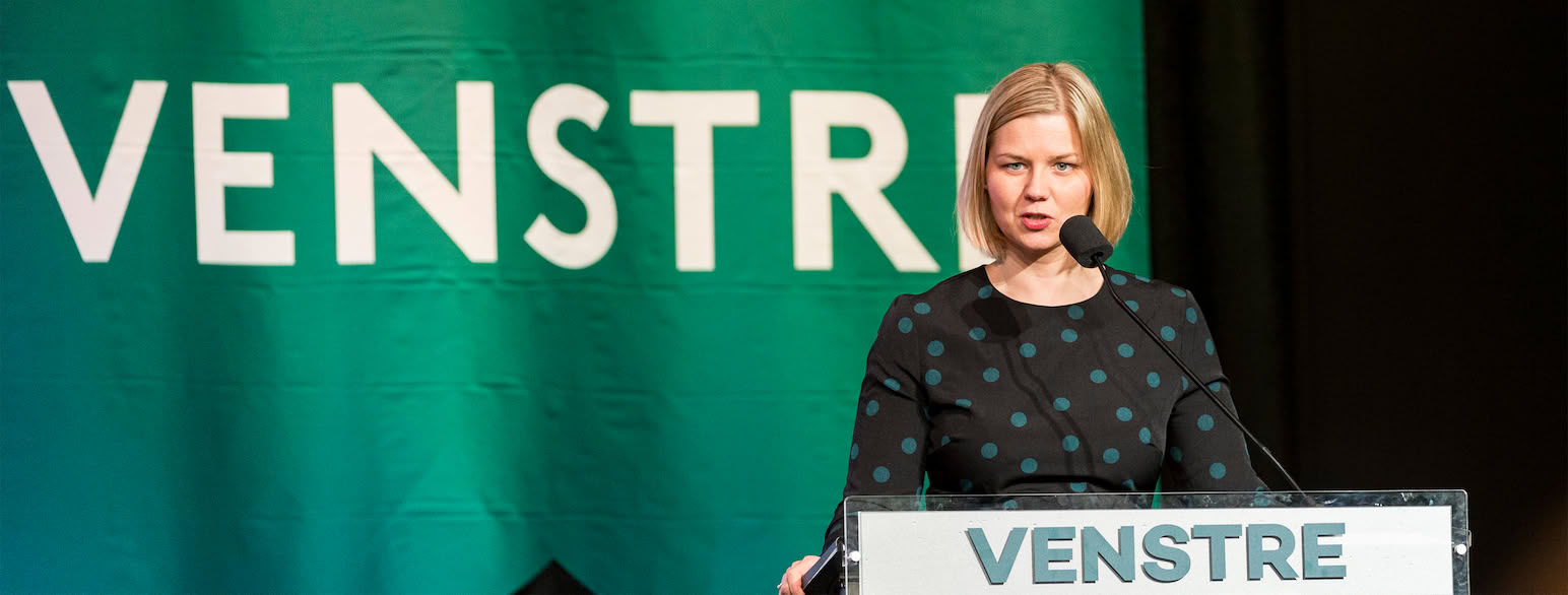 Guri Melby er venstres leder fra 2020. Her under landsmøtet i 2019