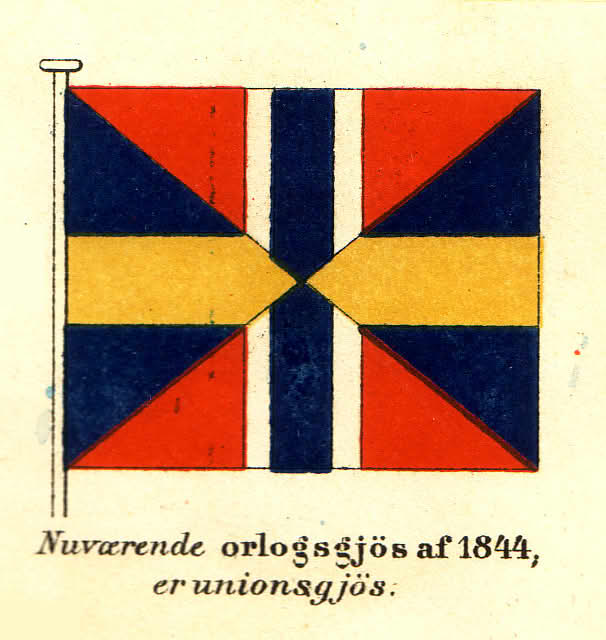 Norsk og svensk orlogsgjøs og dipomatisk flagg 1844-1905