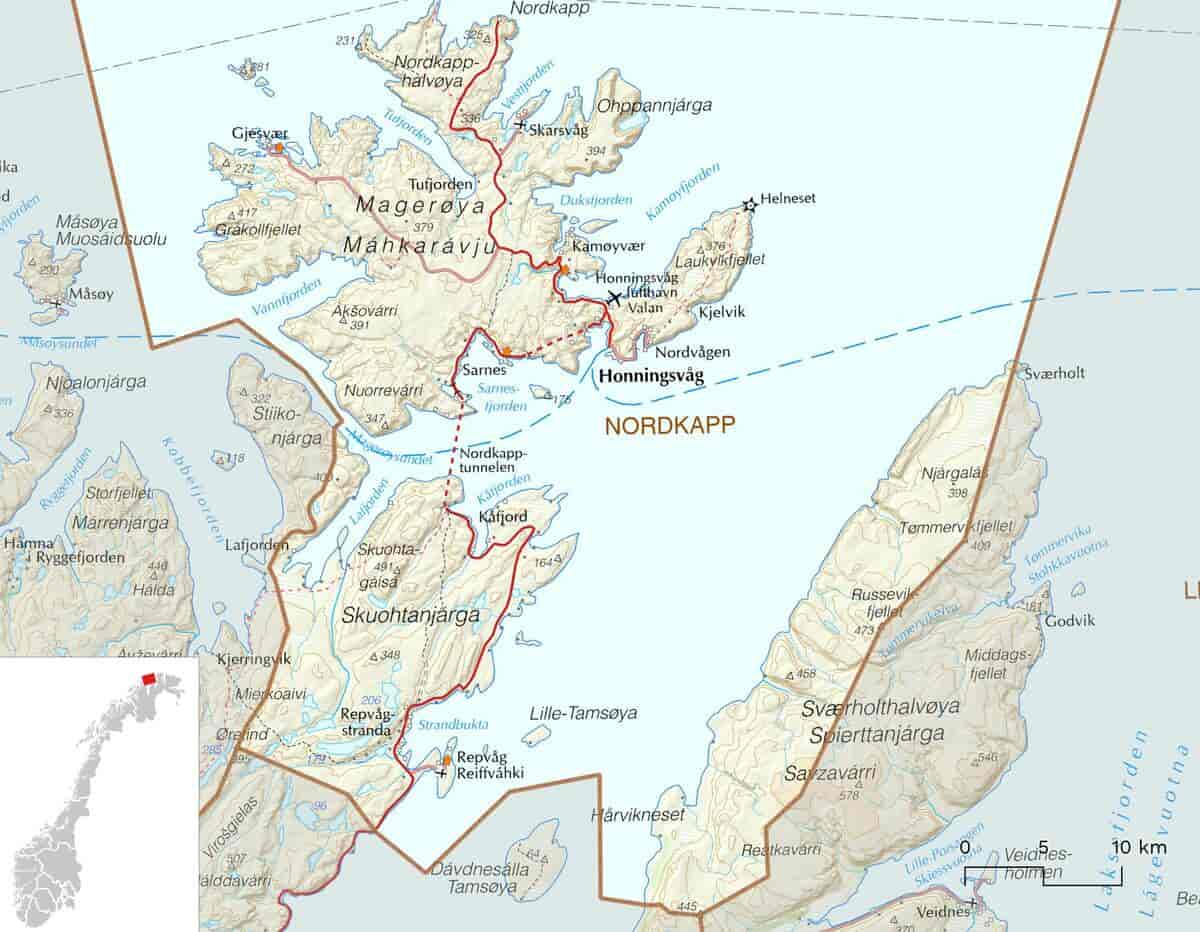 Kart over Nordkapp kommune