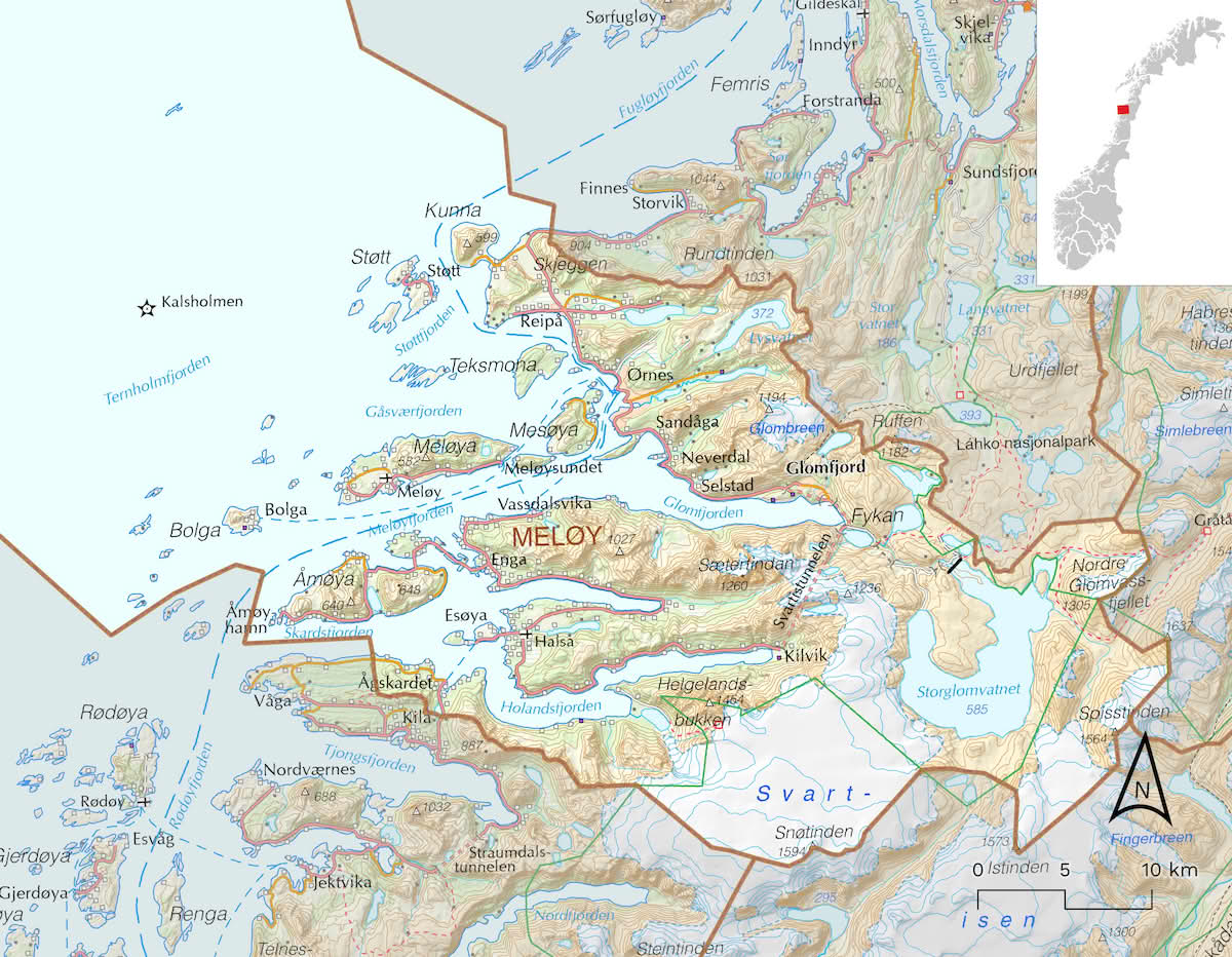 Kart over Meløy kommune