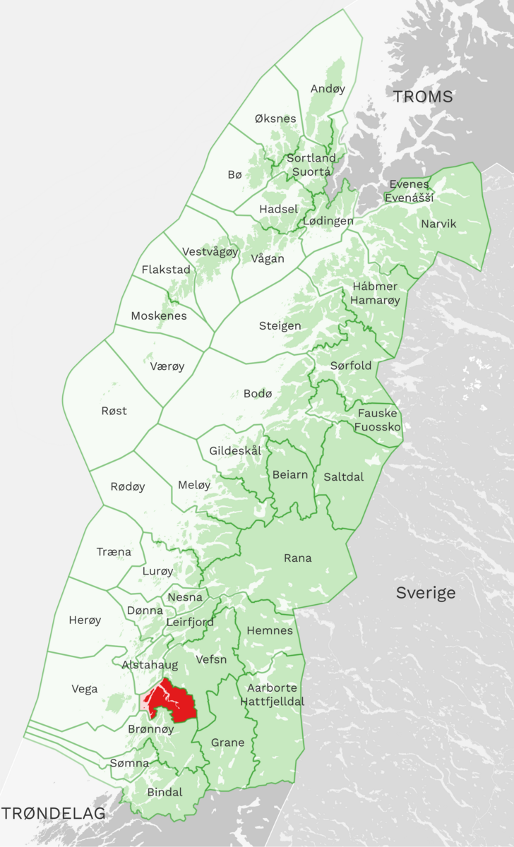 Kart: Vevelstad kommune i Nordland