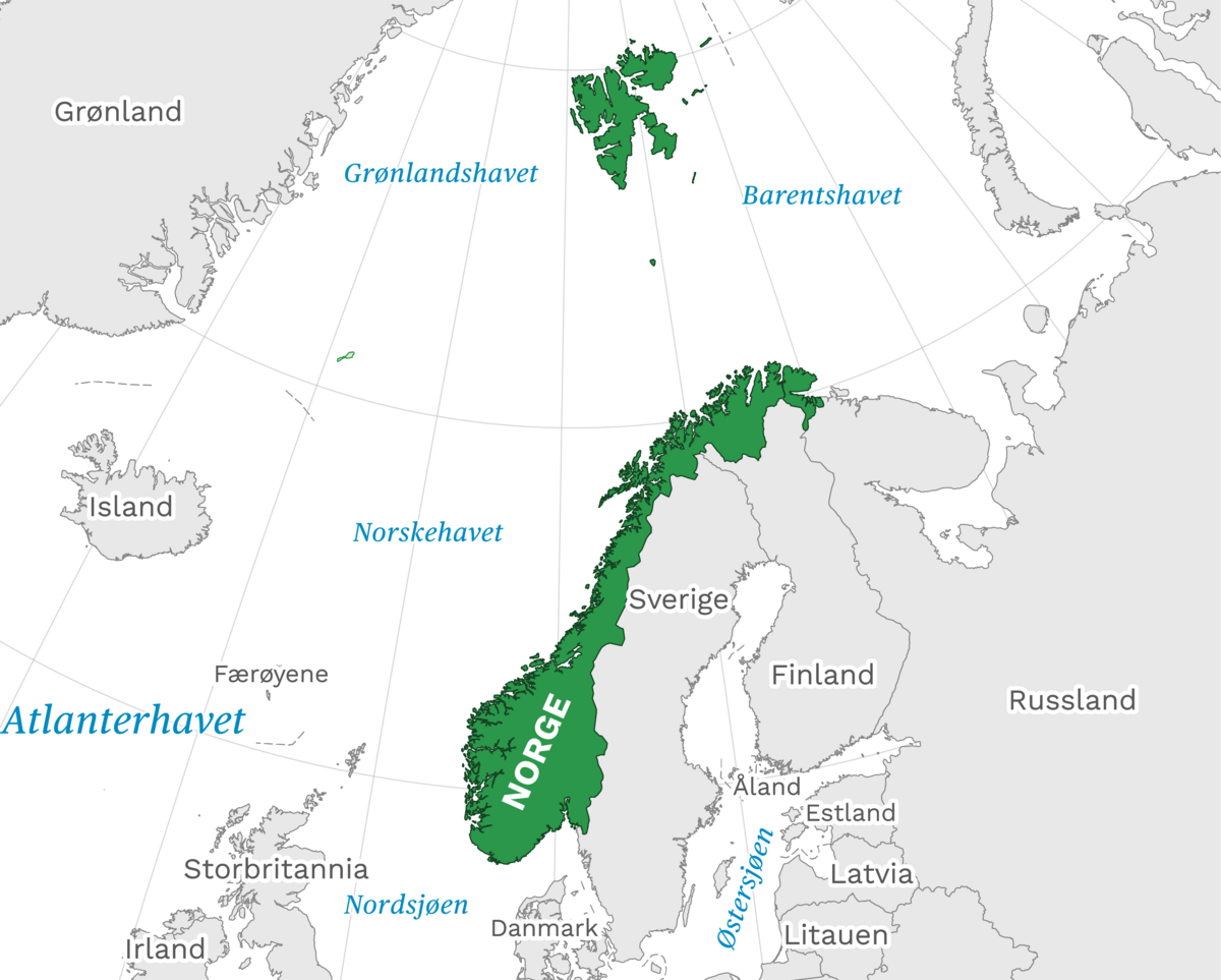 Plassering av Norge med naboland rundt, kart