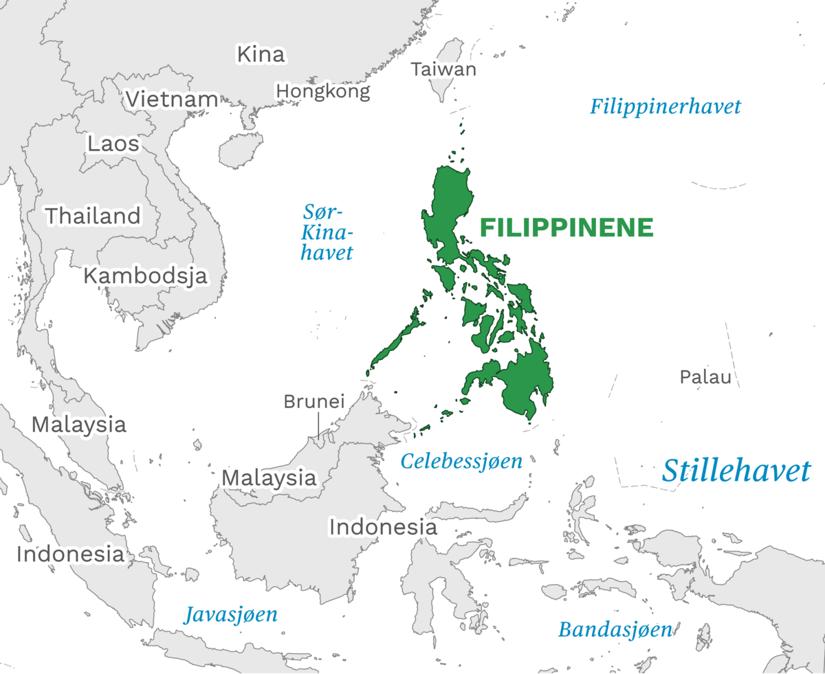 Plassering av Filippinene med naboland rundt, kart