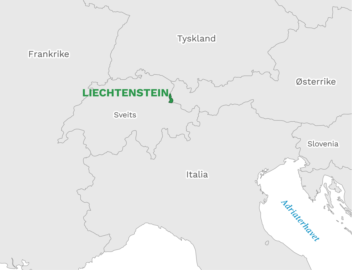 Plassering av Liechtenstein med naboland rundt, kart