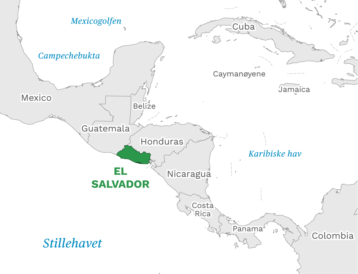 Plassering av El Salvador med naboland rundt, kart