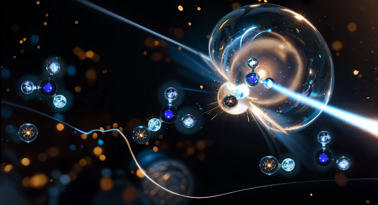 ammonia molecules and fluorine atoms excited by light are reacting with one another