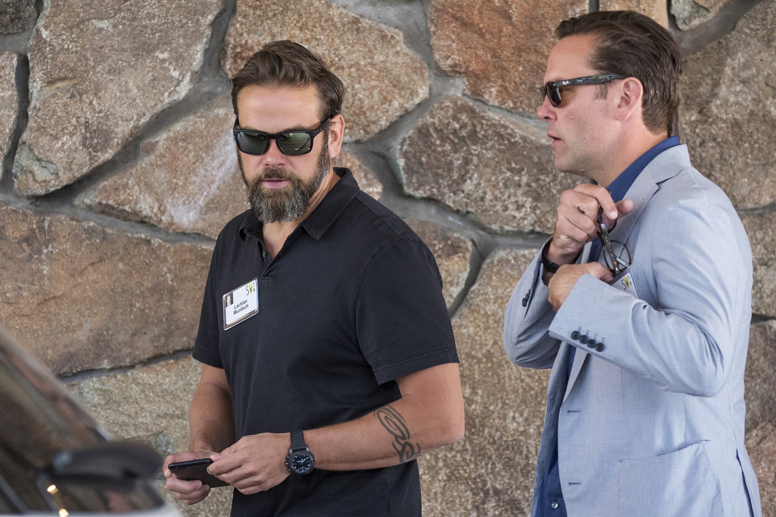 Lachlan Murdoch cochairman of TwentyFirst Century Fox Inc. left and James Murdoch chief executive officer of TwentyFirst...