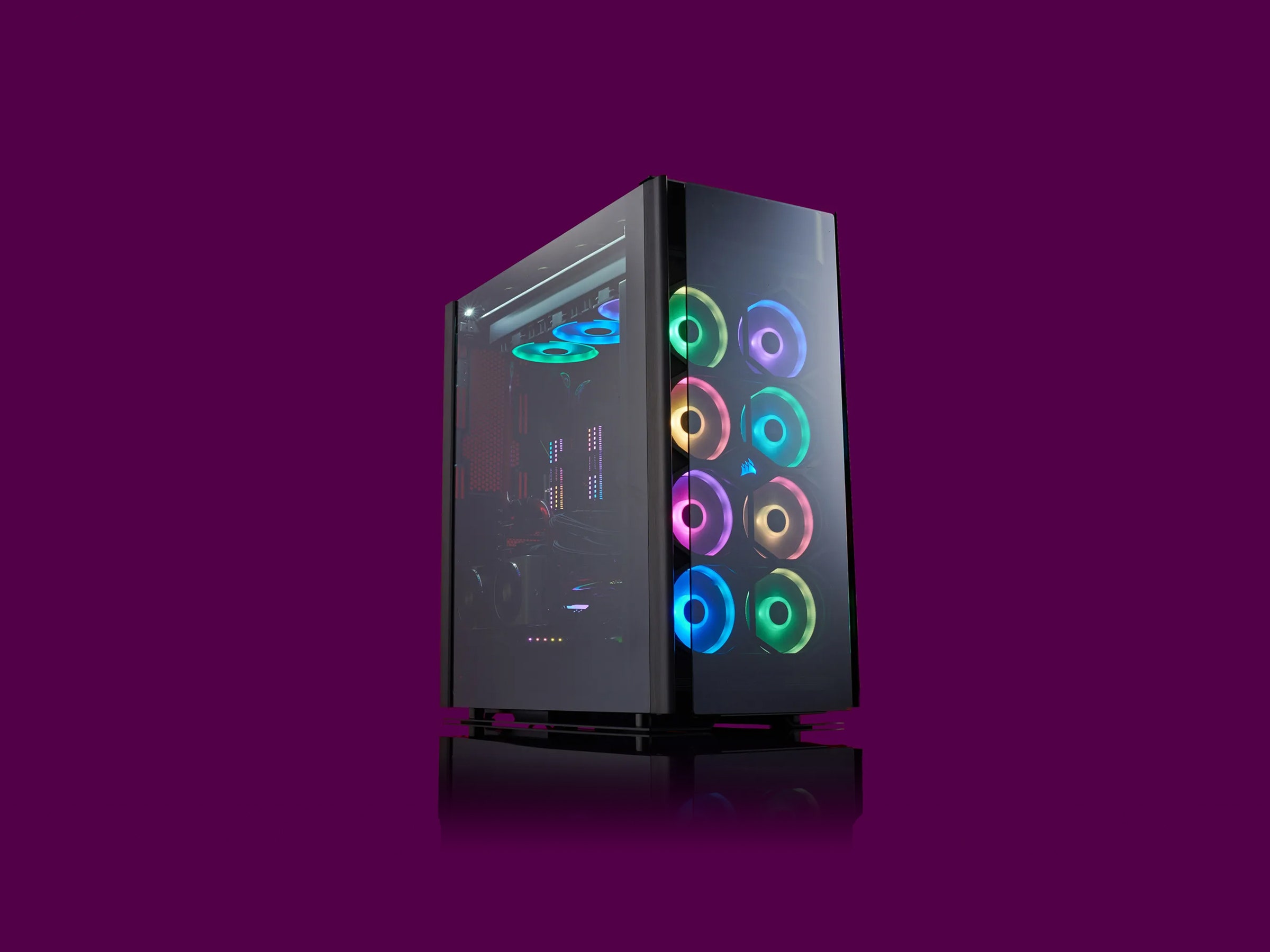 Gaming PC lit up with colorful lights