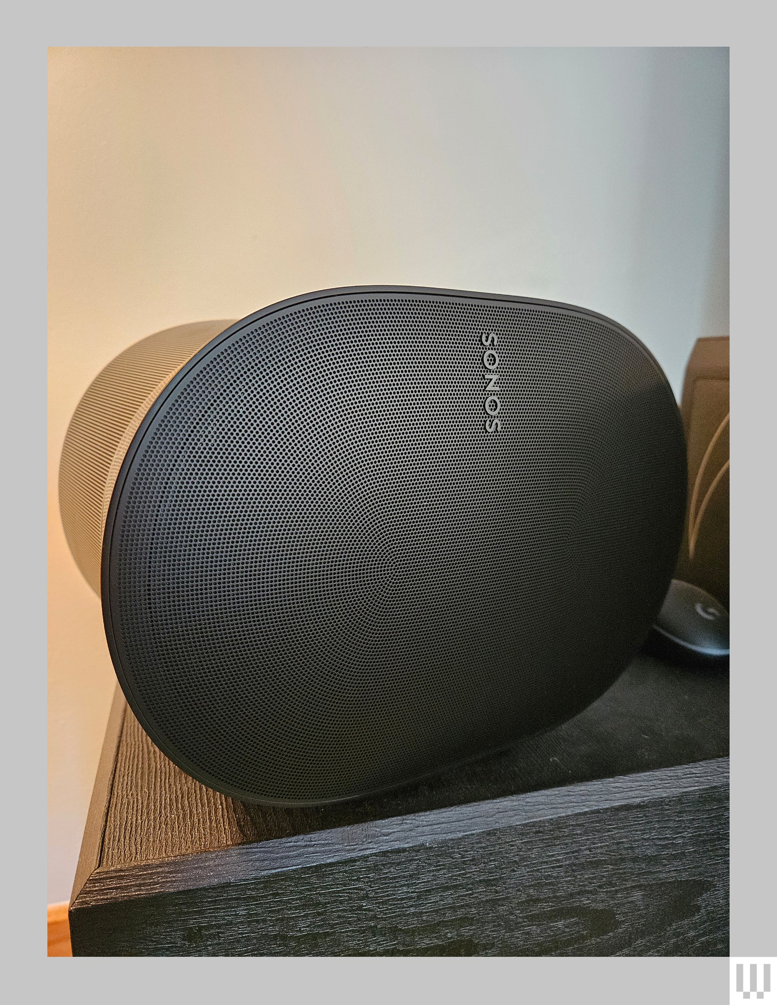 Ovalshaped speaker on a black table