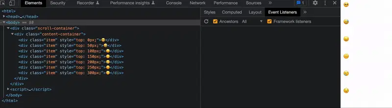 Animation showcasing a virtual scroller