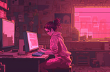 A cartoon of a woman working on her computer