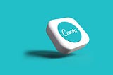 canva logo on a 3D button with a bright blue background