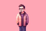 Pixel art of a man with pink background