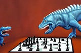 Dinosaurs playing chess