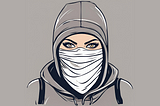 animated woman wearing a balaclava with a gray background