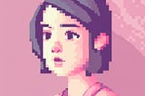 A pixel art of a woman looking worried