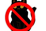 Picture of cat with “no” graphic in front, i.e. no cats