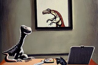 Dinosaur in an old office