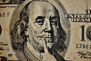 photo of a US banknote, detailed and clear, Benjamin Franklin showing his middle finger. AI image created by Henrique Centieiro and Bee Lee on MidJourney AI V6