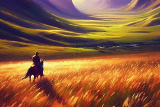 lone man on horse looking over beautiful nature