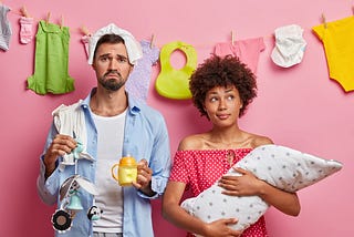 Exhausted parents — stressed and tired