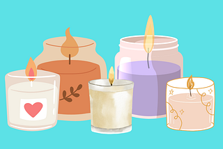 cartoon drawing of 5 different decorative candles