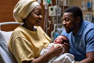 A woman and her husband with their newborn baby boy.