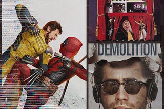 Collage de fotos con imágenes de las tres películas mencionadas en el articulo. “Deadpool and Wolverine”, “Demolition” y “The Producers”