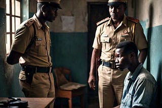 Picture of a young man in police custody.