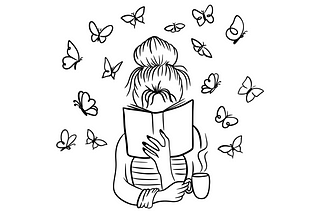 a drawing of a girl reading